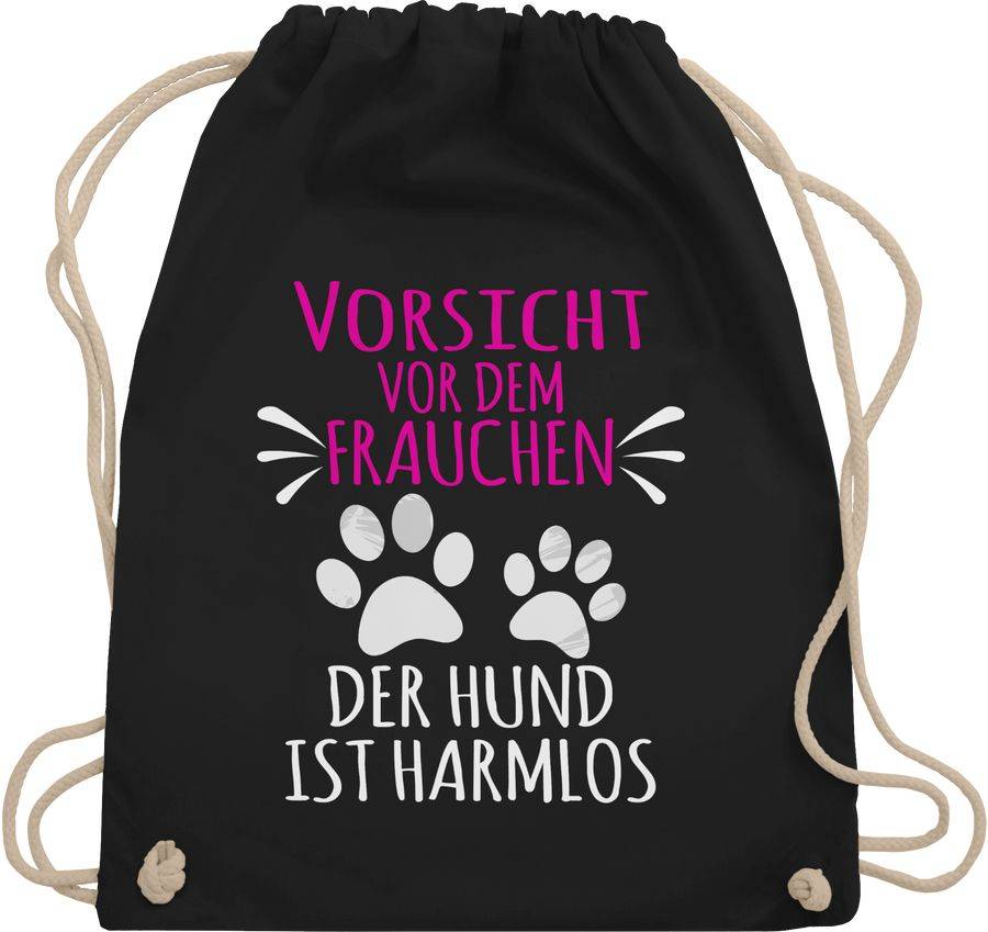Shirtracer Vorsicht vor dem Frauchen - Pfotenabdrücke - weiß: T-Shirt Turnbeutel Shirtracer