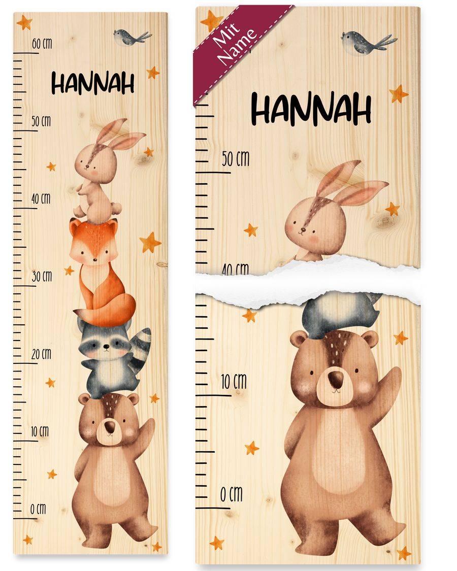 Shirtracer Waldtiere Bär Waschbär Fuchs Hase Vogel Kindermesslatte Geschenk fürs Kinderzimm Shirtracer