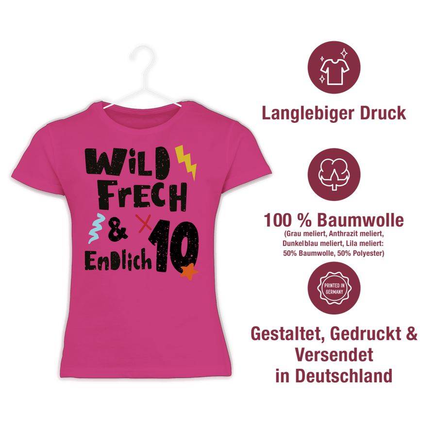 Shirtracer Wild Frech Und Endlich 10 - Wunderbar Zehn Jahre: Tshirt Turnbeutel Shirtracer