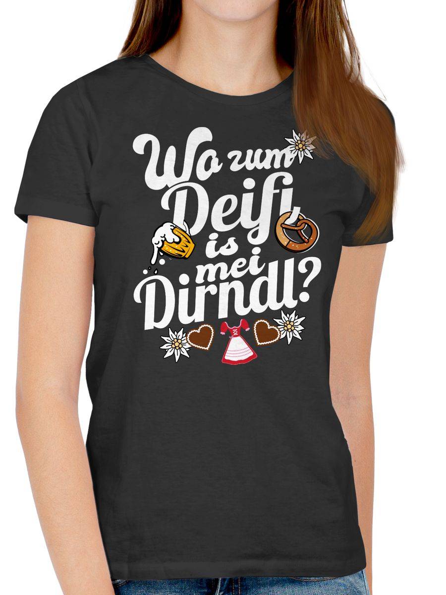 Shirtracer Wo Zum Deifi Is Mei Dirndl - Bier Und Brezel - Weiß: T-Shirt Rucksack Shirtracer