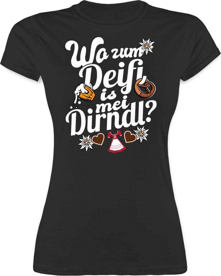 Shirtracer Wo zum Deifi is mei Dirndl - Bier und Brezel - weiß: T-Shirt Rucksack Shirtracer