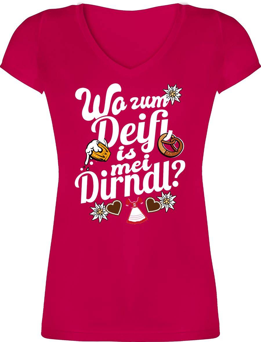 Shirtracer Wo zum Deifi is mei Dirndl - Bier und Brezel - weiß: T-Shirt Rucksack Shirtracer