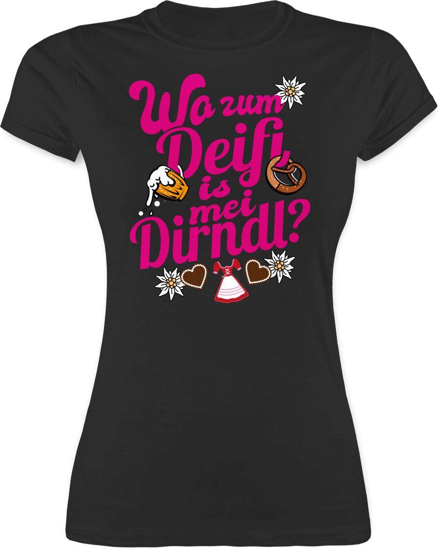 Shirtracer Wo zum Deifi is mei Dirndl pink - Bier und Brezel Shirts & Mehr Shirtracer