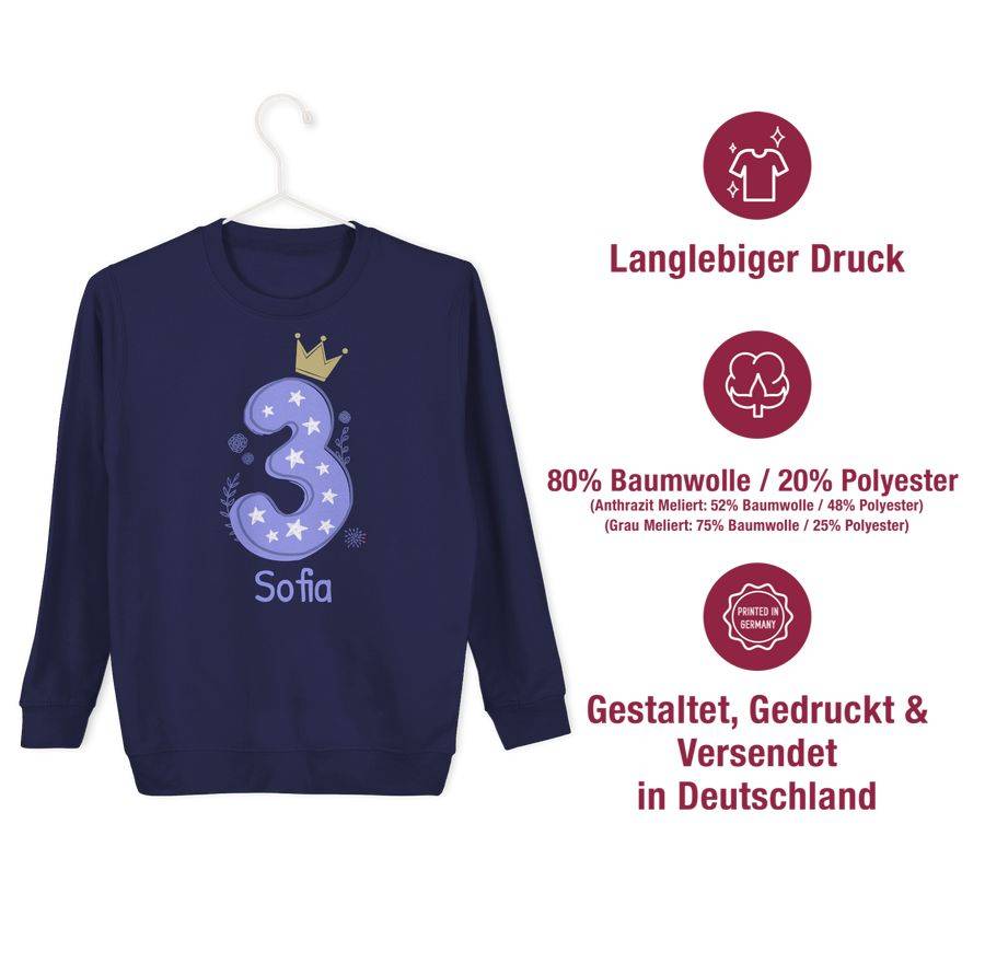 Shirtracer Zahl DREI Mit Krone Und Name Zum Dritten Shirts & Mehr Shirtracer