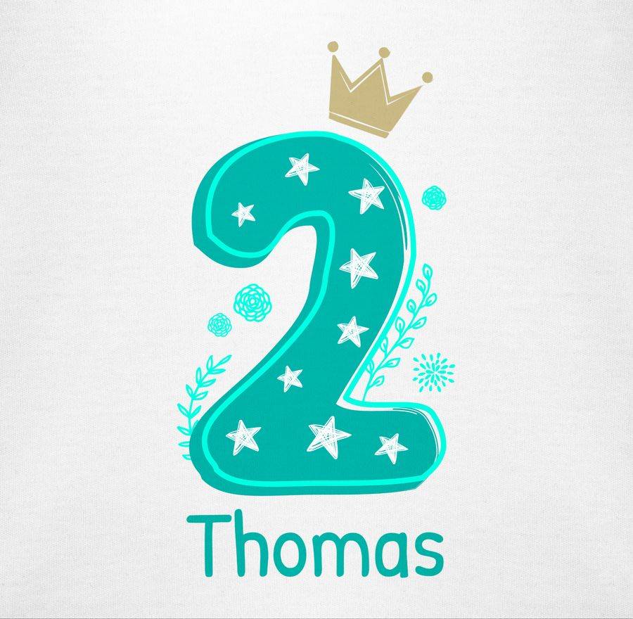 Shirtracer Zahl ZWEI Mit Krone Und Name Zum Zweiten: T-Shirt Turnbeutel Shirtracer