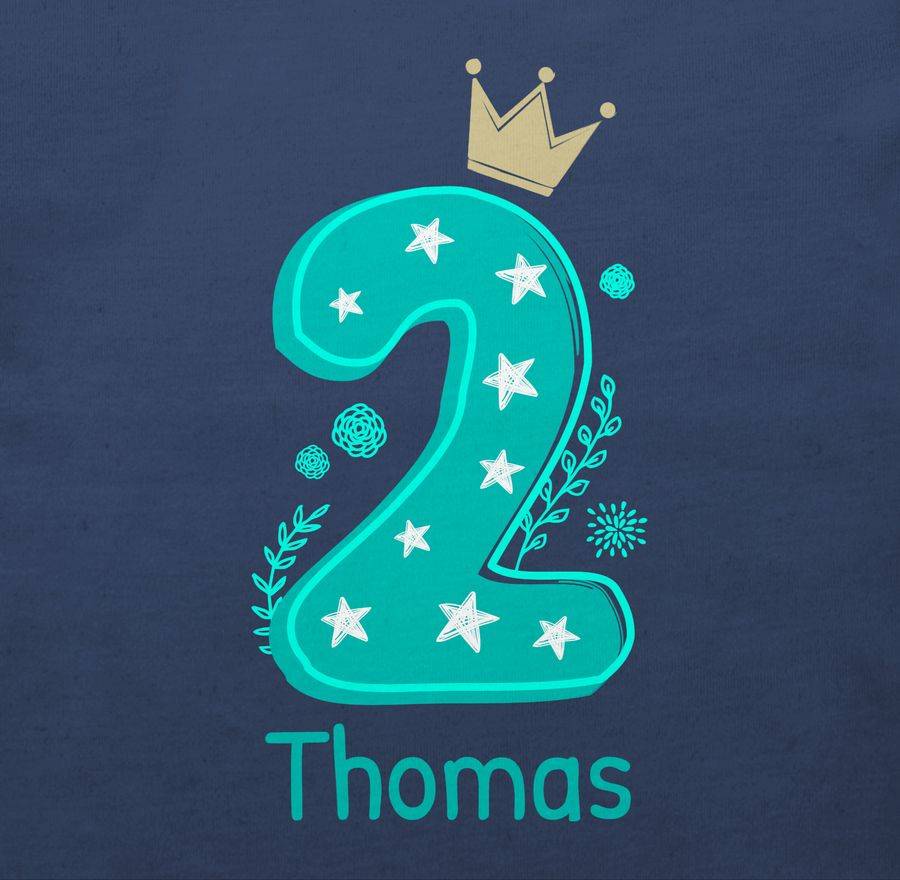 Shirtracer Zahl ZWEI Mit Krone Und Name Zum Zweiten: T-Shirt Turnbeutel Shirtracer