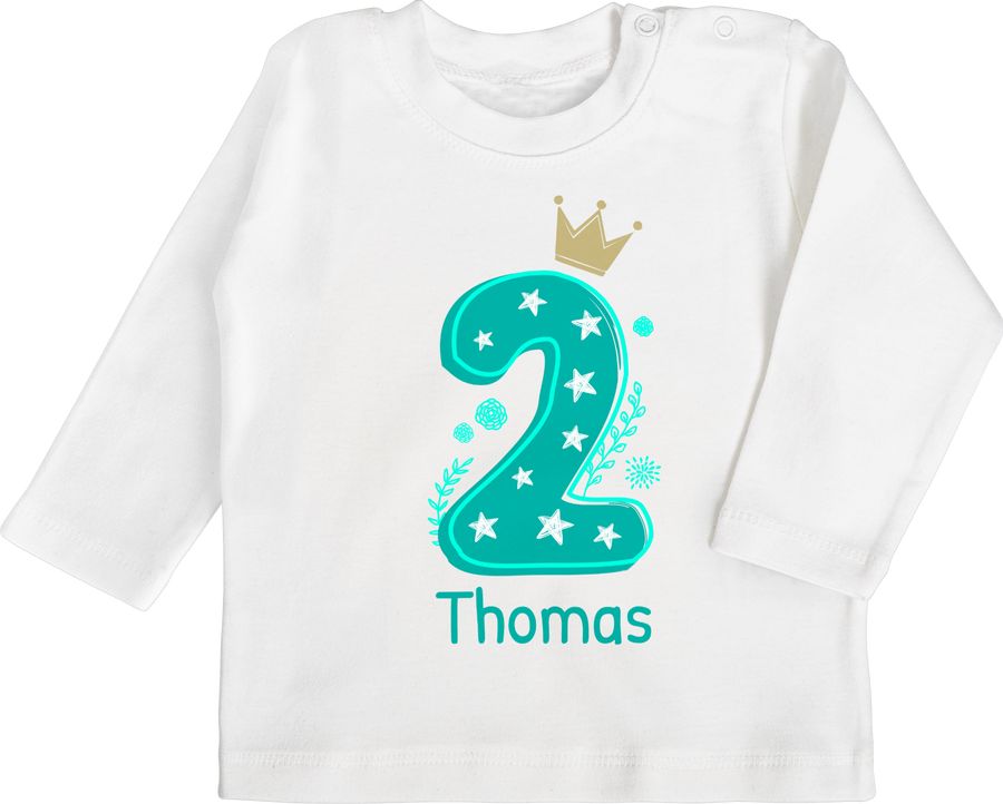 Shirtracer Zahl ZWEI mit Krone und Name zum Zweiten: T-Shirt Turnbeutel Shirtracer