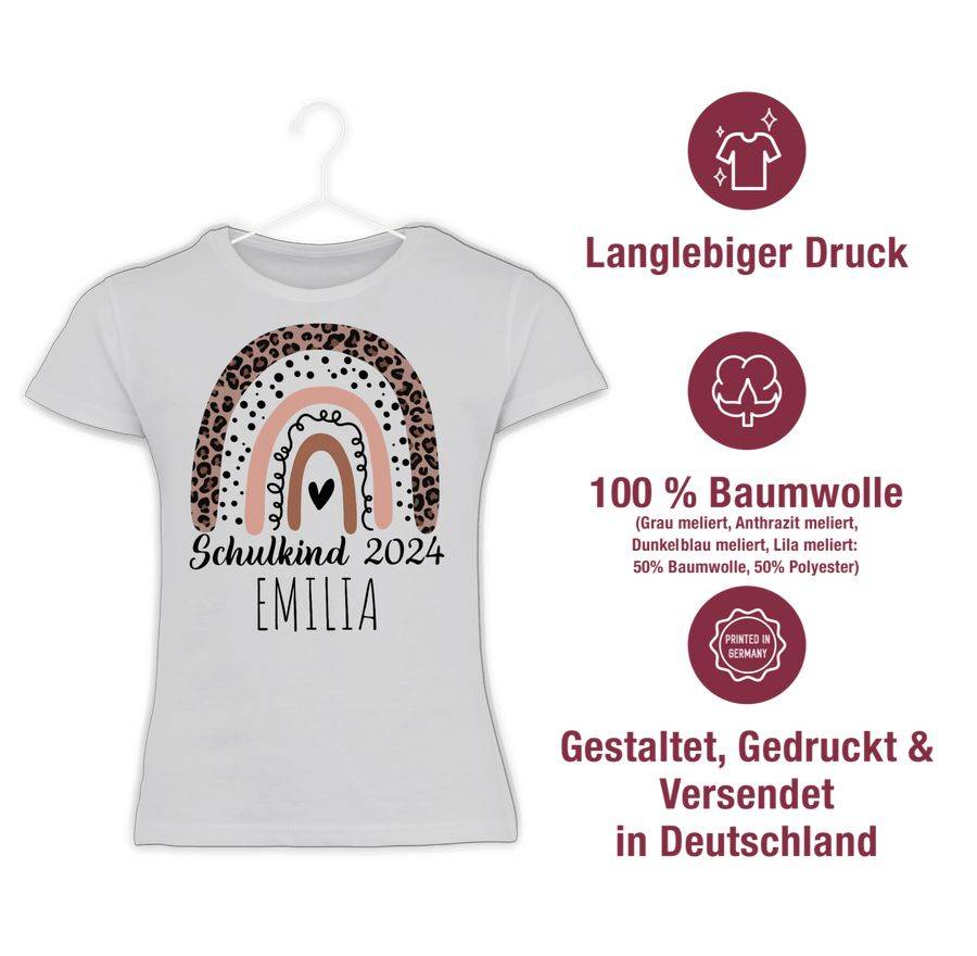 Shirtracer Zebra Leo Muster Regenbogen Schulkind 2024 Schwarz Mit Namen Shirts & Mehr Shirtracer