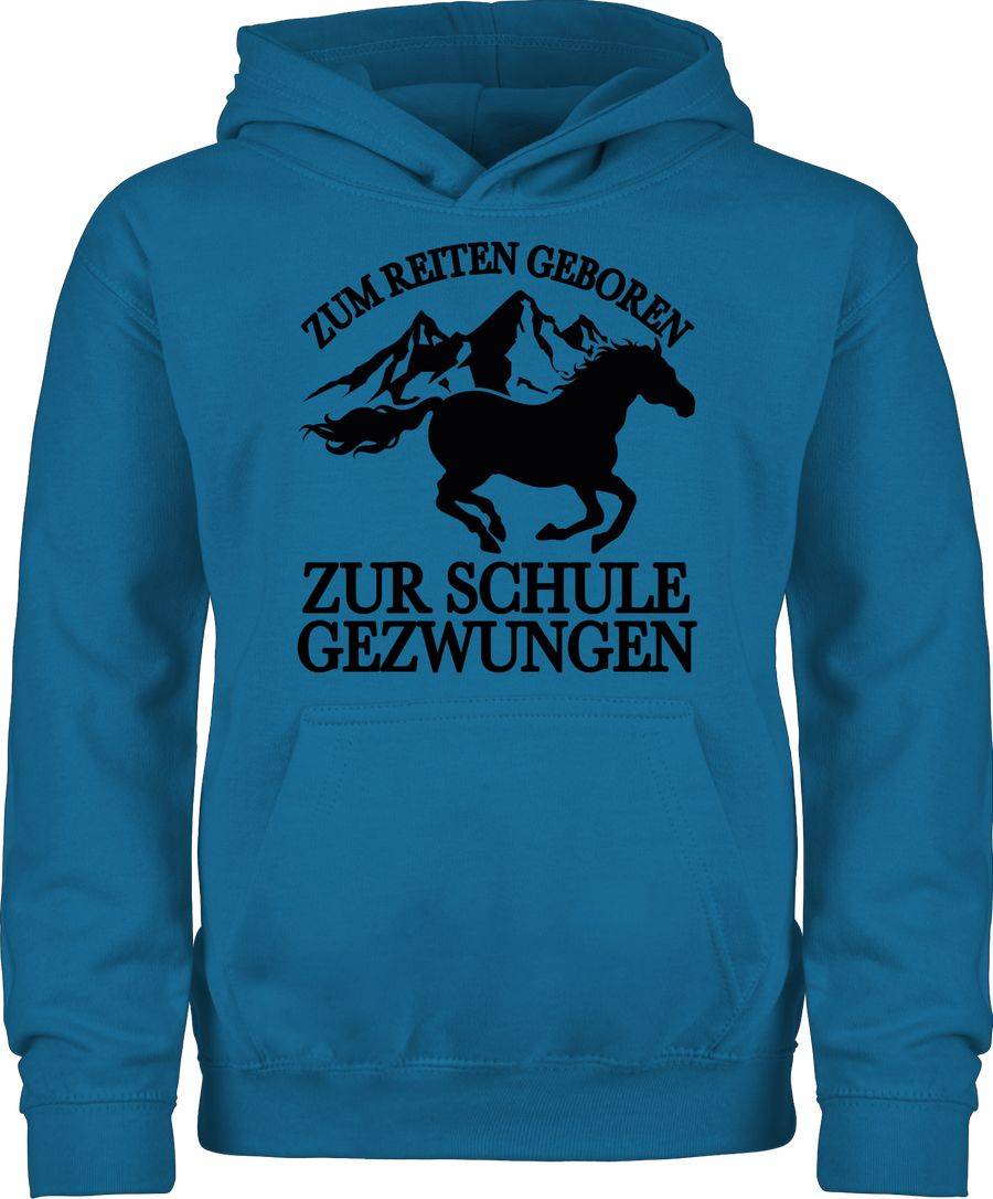 Shirtracer Zum Reiten geboren zur Schule gezwungen - mit Pferd und Bergen - schwarz Shirt Shirtracer
