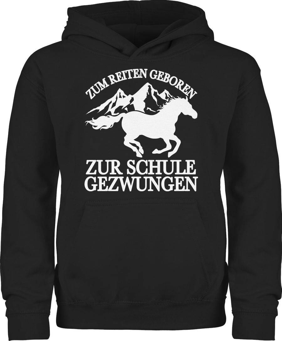 Shirtracer Zum Reiten geboren zur Schule gezwungen - mit Pferd und Bergen - weiß: T-Shirt G Shirtracer