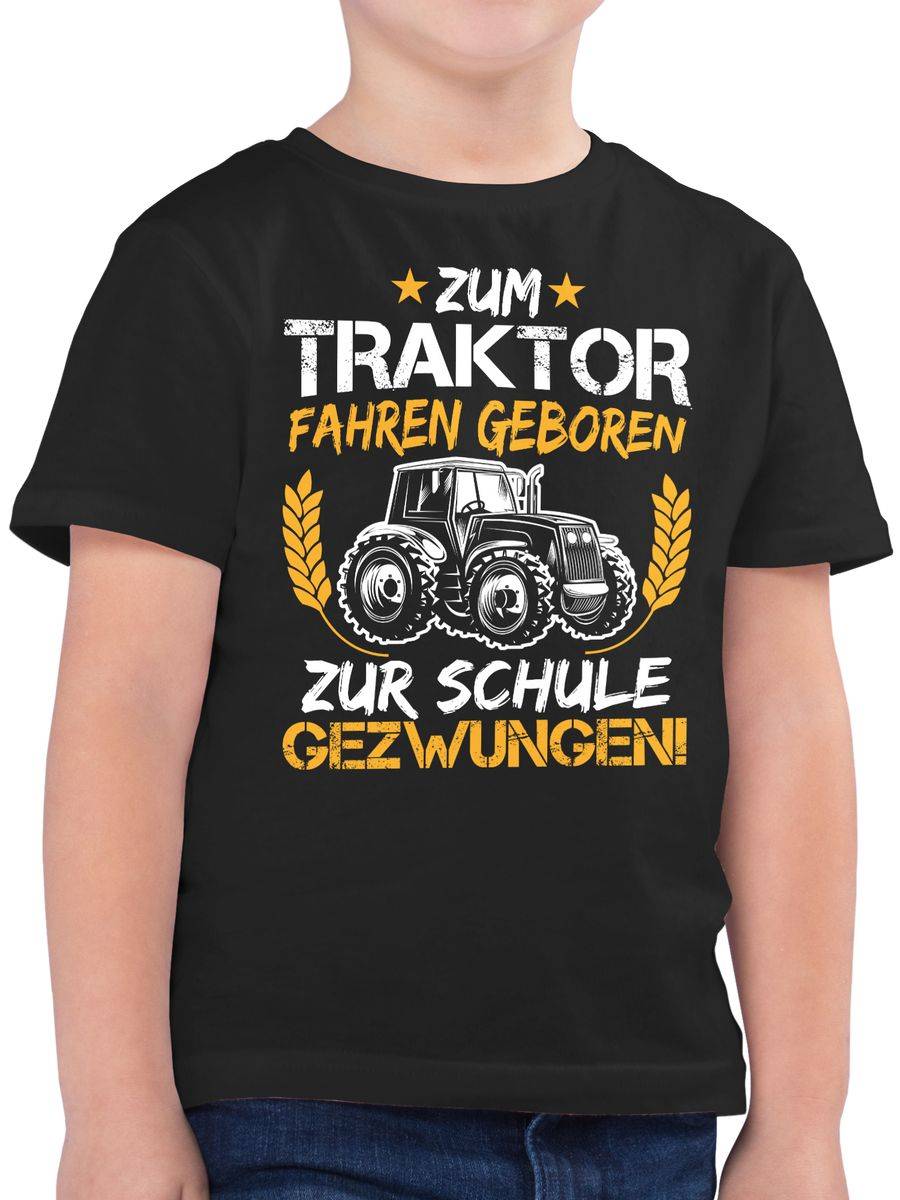 Shirtracer Zum Traktor fahren geboren zur Schule gezwungen Orange/Weiß: Tshirt Turnbeutel Shirtracer