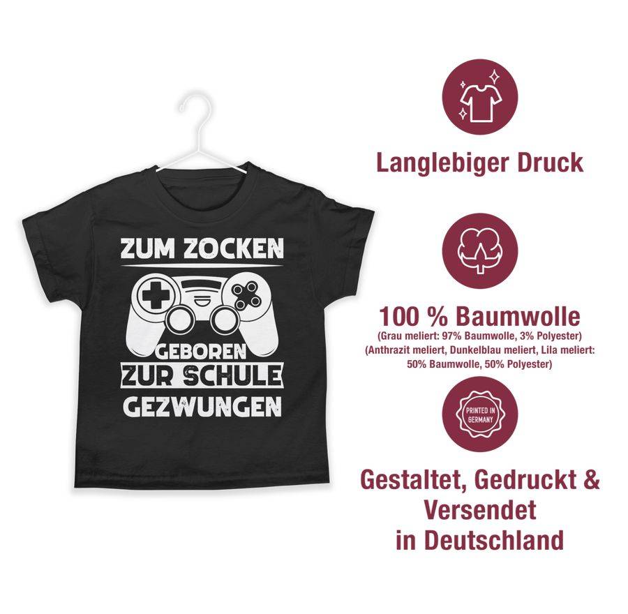 Shirtracer Zum Zocken Geboren Zur Schule Gezwungen Weiß: Tshirt Turnbeutel Shirtracer