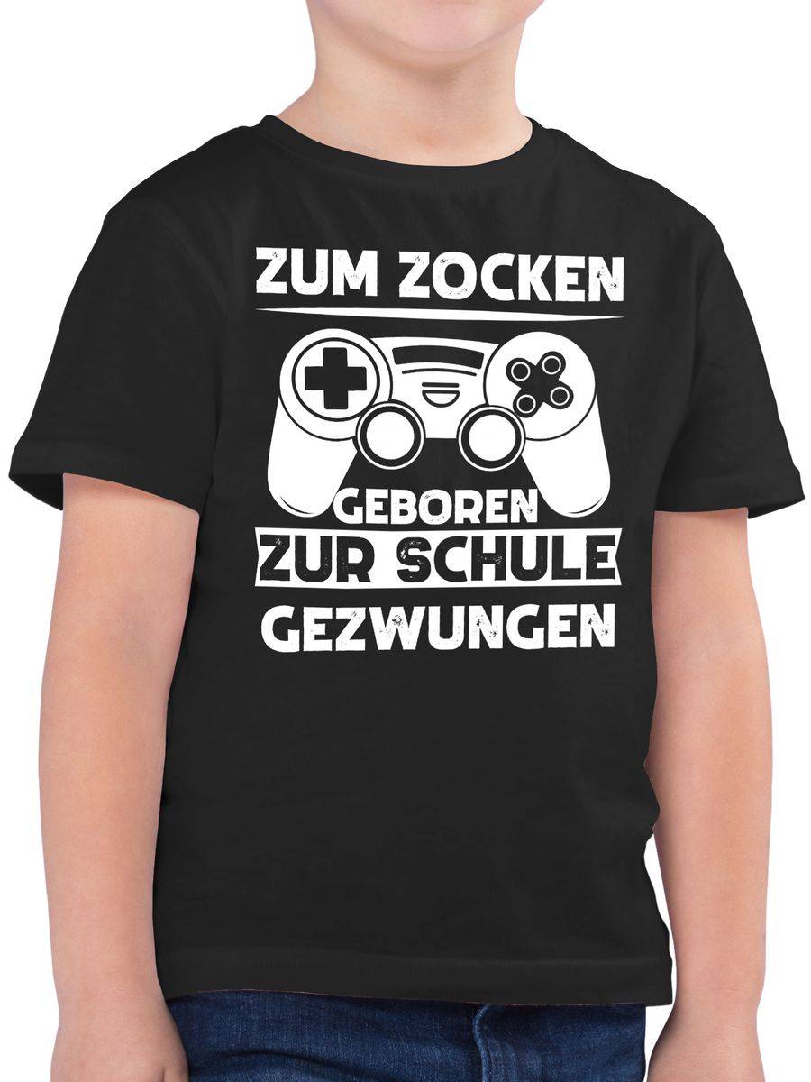 Shirtracer Zum zocken geboren zur Schule gezwungen weiß: Tshirt Turnbeutel Shirtracer