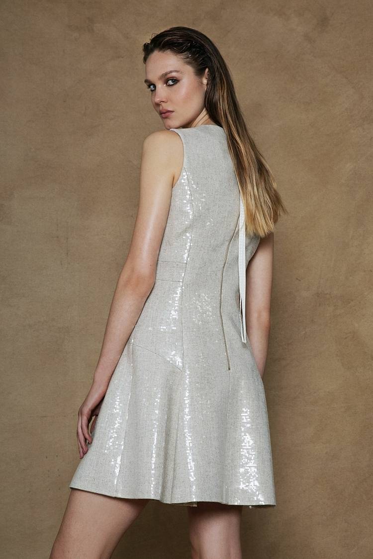 Sly 010 Ärmelloses Pailettenkleid Aus Viskose-Leinen-Mix
