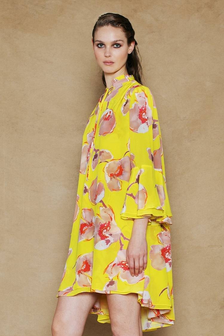 Sly 010 Bedrucktes Seidenkleid mit exklusivem Blumenmuster