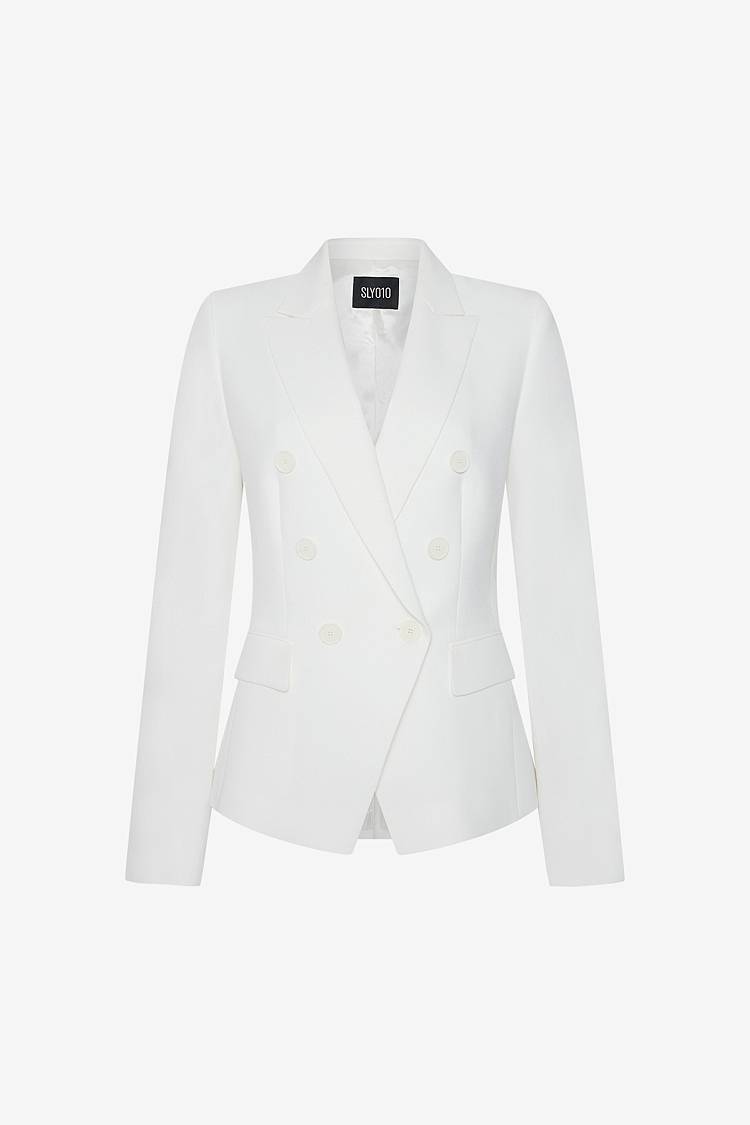 Sly 010 Doppelreihiger Blazer aus Crêpe-Envers-Satin