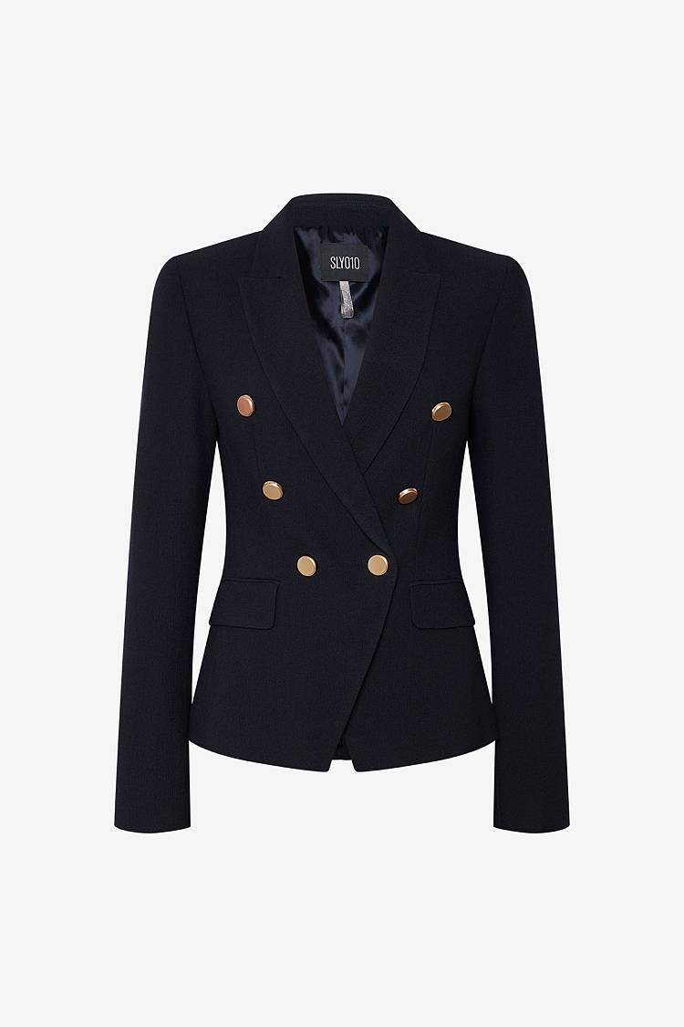 Sly 010 Doppelreihiger Blazer mit Goldknöpfen aus Viskose-Crêpe