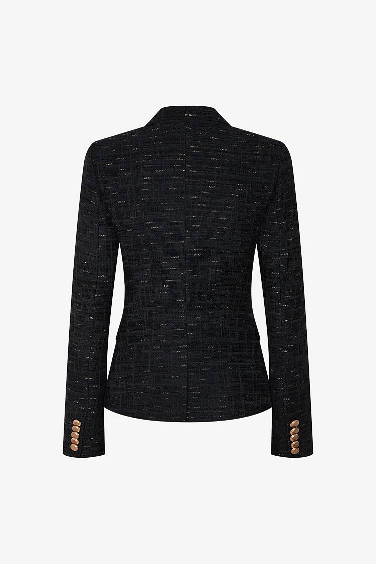 Sly 010 Doppelreihiger Tweed-Blazer Mit Goldknöpfen