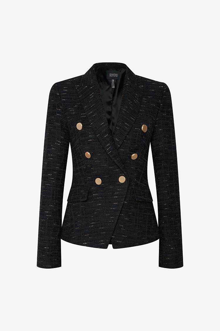Sly 010 Doppelreihiger Tweed-Blazer mit Goldknöpfen