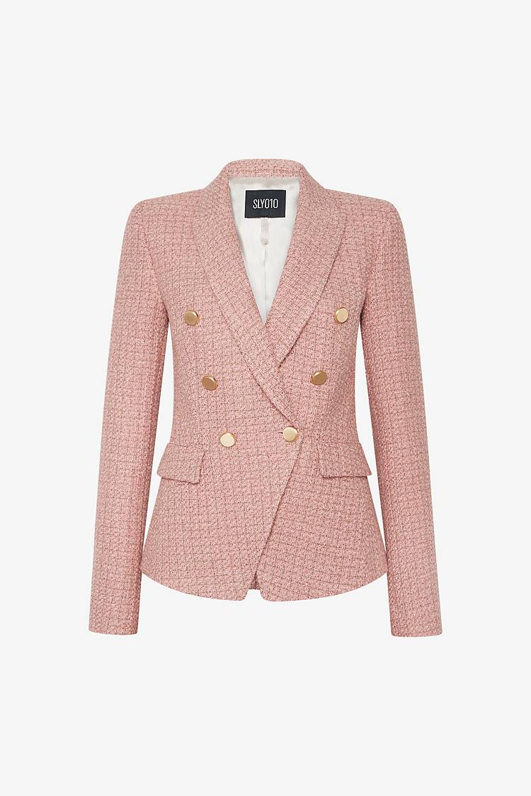 Sly 010 Double-breasted Tweed Blazer with Gold Buttons