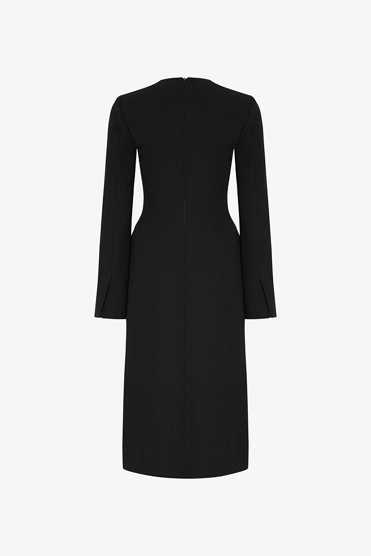 Sly 010 Elegantes Midi-Kleid Mit Pattentaschen Aus Crêpe-envers-Satin