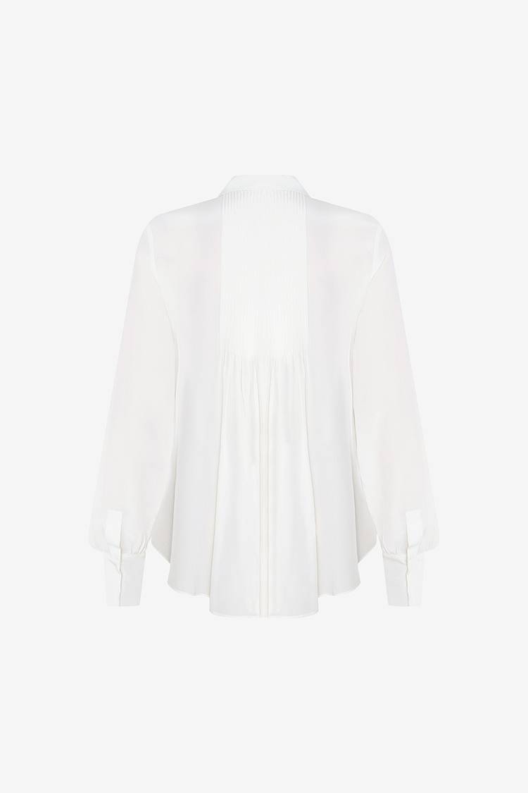 Sly 010 Klassische Seidenbluse Mit Plissierten Ärmeln