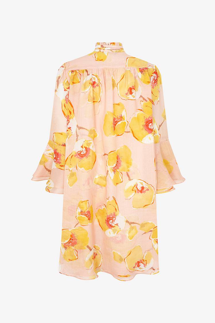 Sly 010 Knielanges Kleid Aus Ramie Mit Blumen-Print