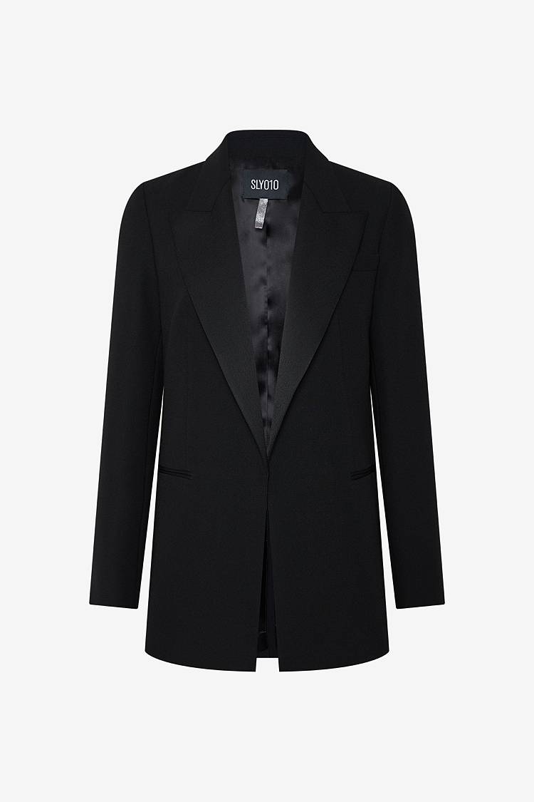 Sly 010 Knopfloser Smoking-Blazer aus Crêpe-Envers-Satin