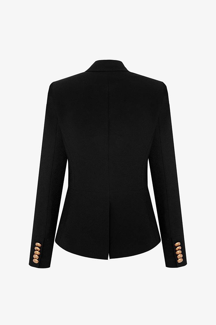 Sly 010 Kurzer Doppelreihiger Blazer Mit Goldknöpfen Aus Crêpe-Envers-Satin