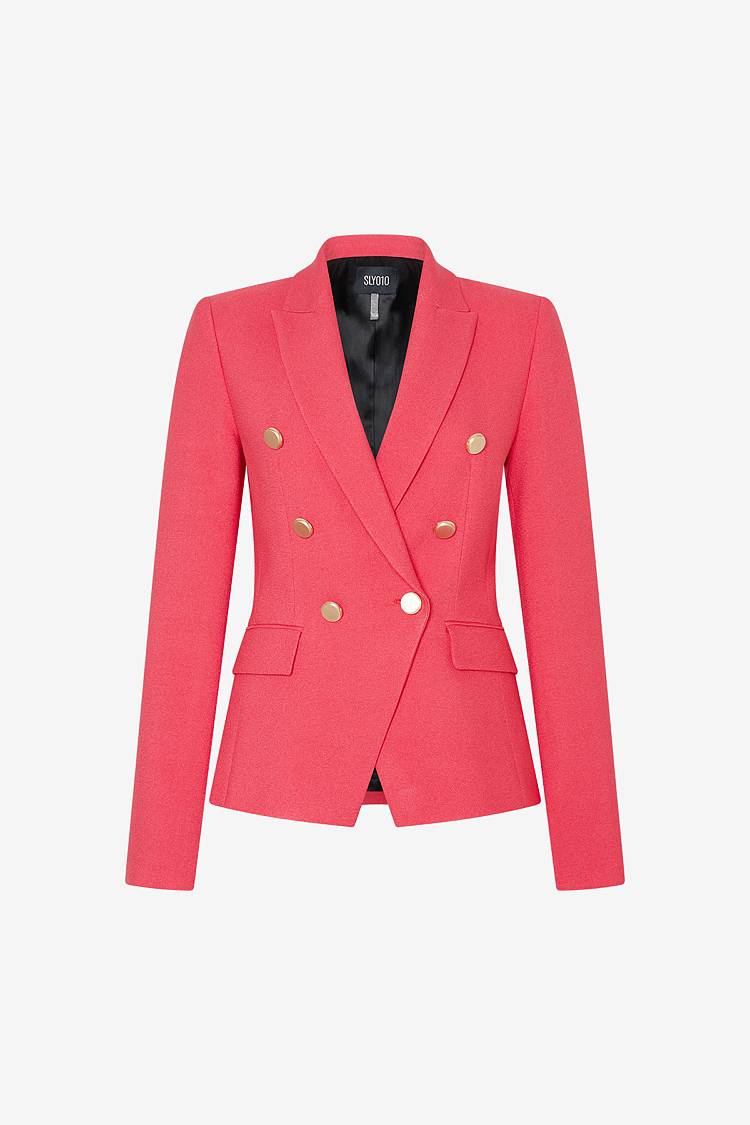 Sly 010 Kurzer doppelreihiger Blazer mit Goldknöpfen aus Crêpe-Envers-Satin