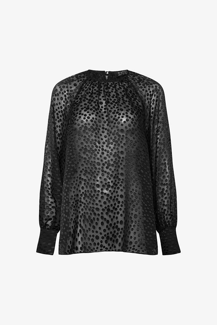 Sly 010 Polka Dot Bluse mit gerüschtem Halsausschnitt
