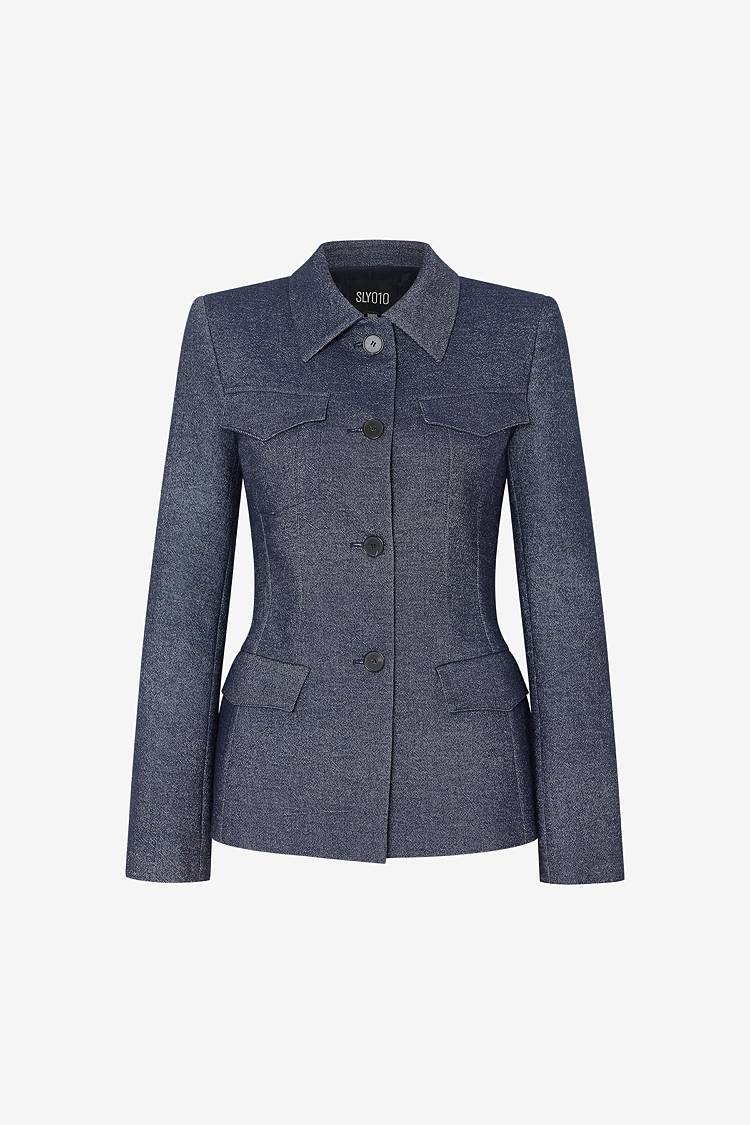 Sly 010 Einreihiger Denimblazer mit Pattentaschen