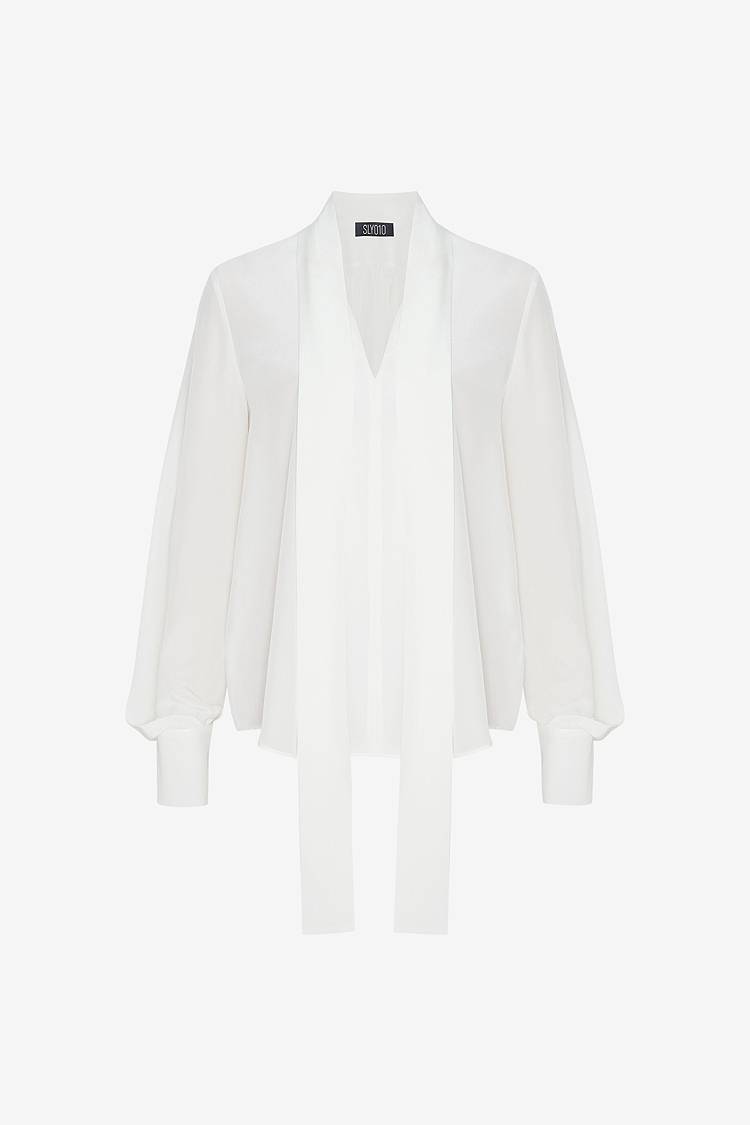 Sly 010 Klassische Seidenbluse mit Schluppe