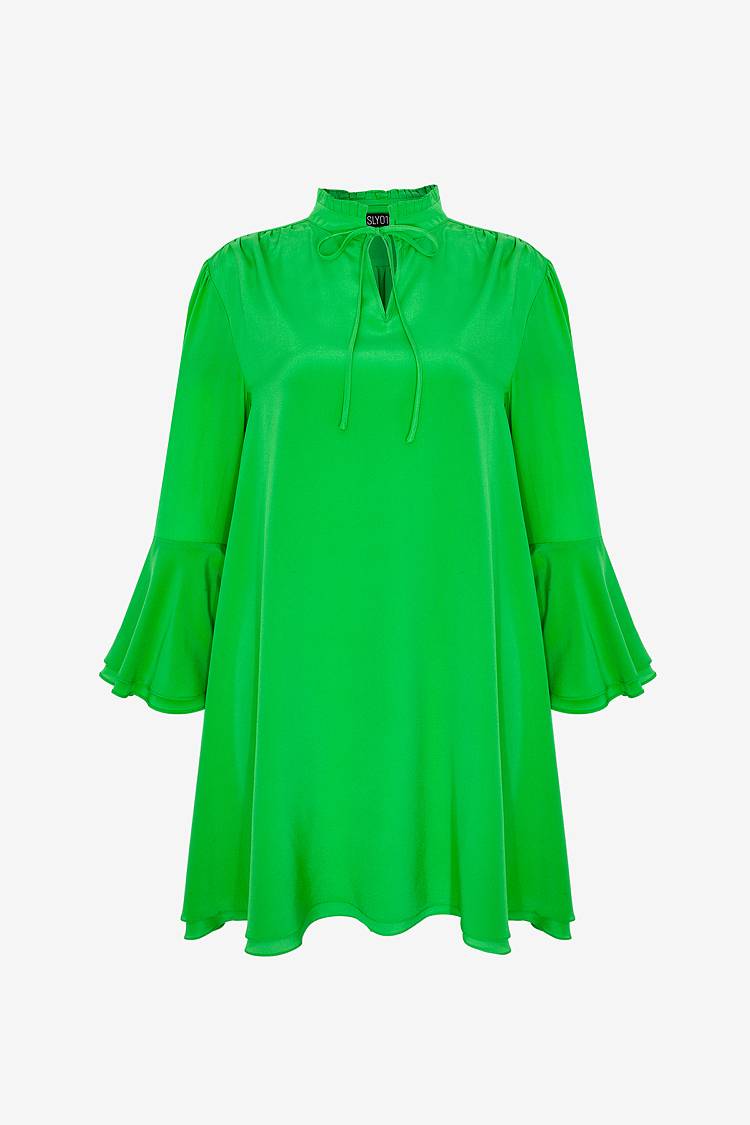 Sly 010 Kleid mit Trompetenärmel aus reiner Seide