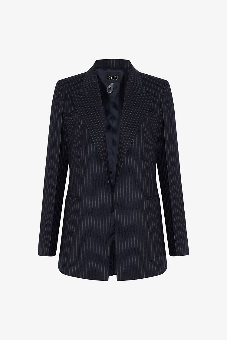 Sly 010 Knopfloser Nadelstreifen-Blazer aus Wolle