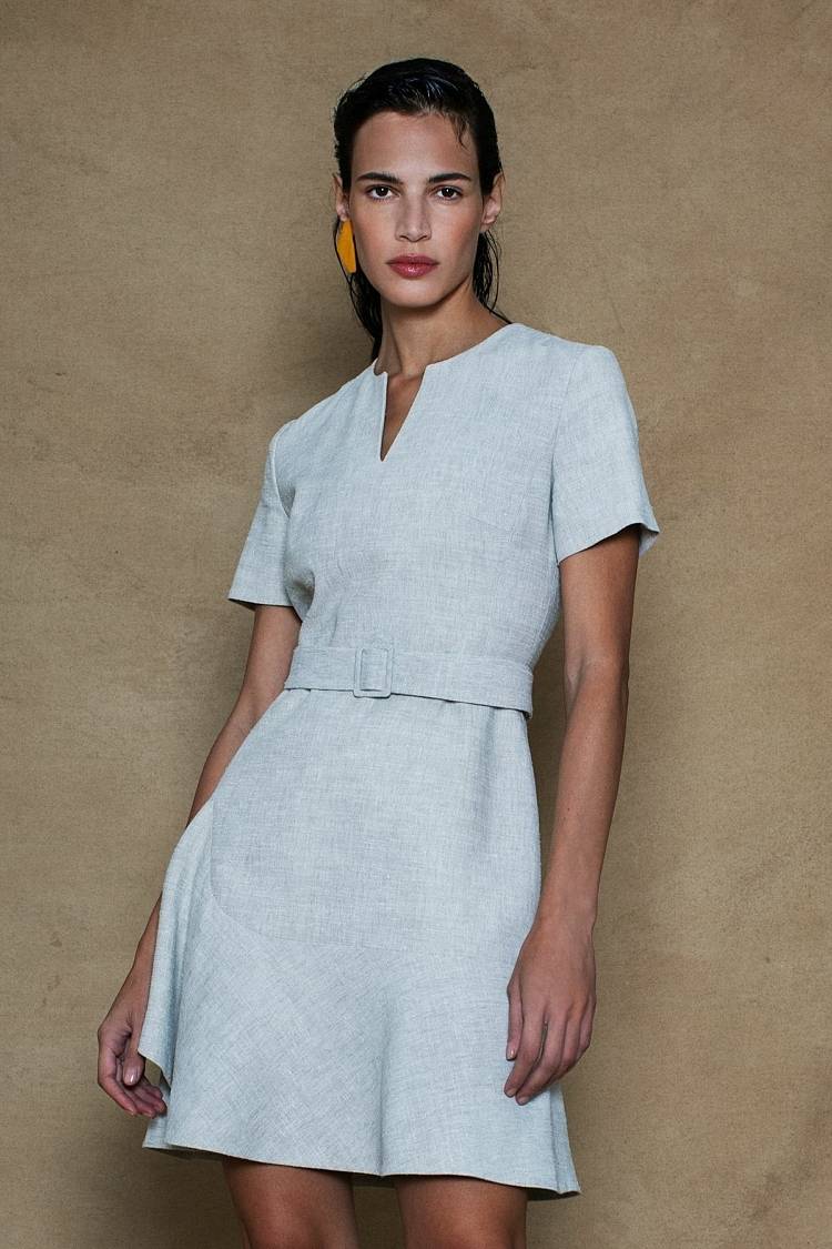 Sly 010 Kurzärmliges Kleid Aus Viskose-Leinen