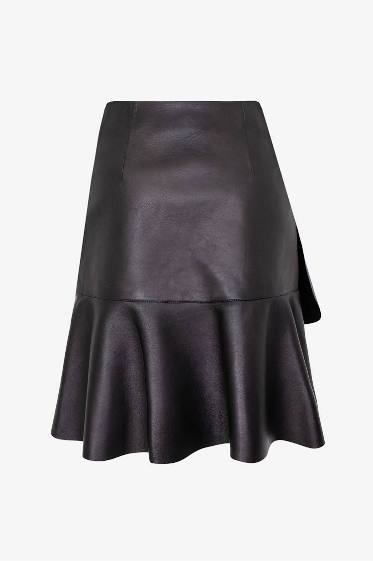 Sly 010 Kurzer Lederrock Mit Volant In Wickeloptik