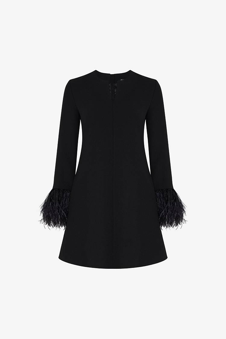 Sly 010 Kurzes ausgestelltes Kleid mit Federbesatz