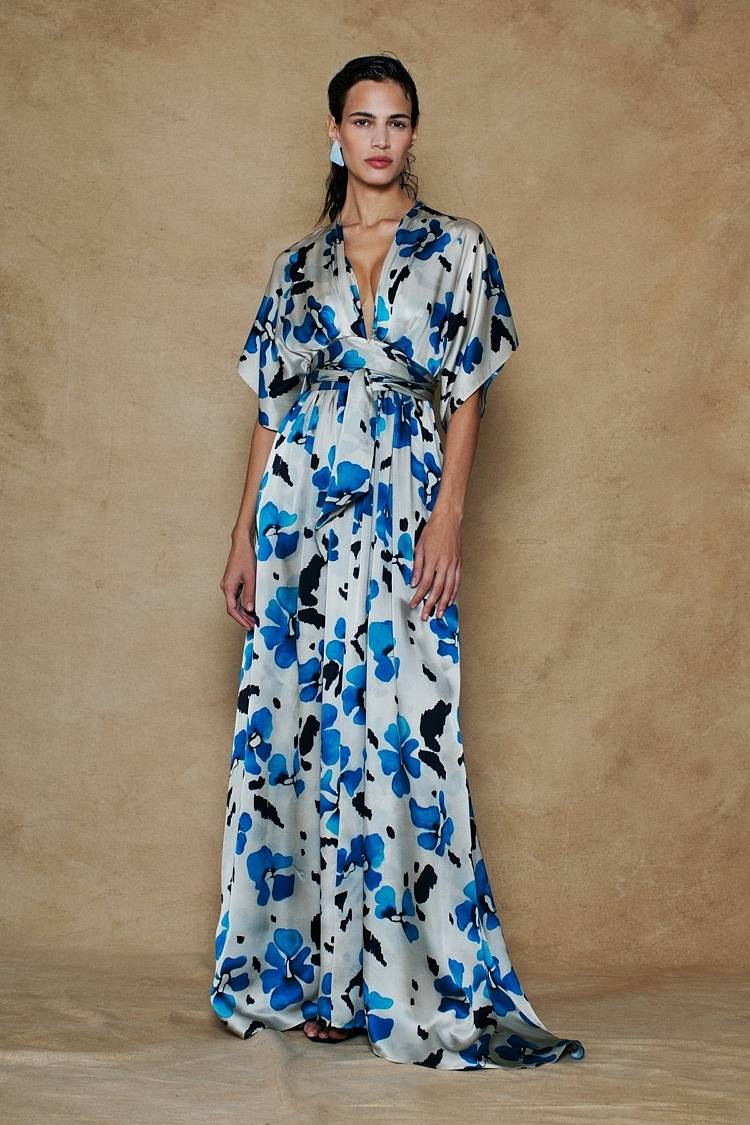 Sly 010 Langes Seidenkleid Mit Blumendruck