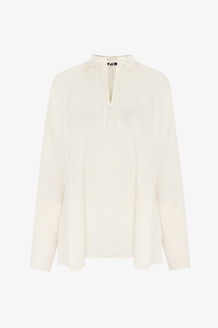 Sly 010 Leinenbluse mit Spitzenapplikation