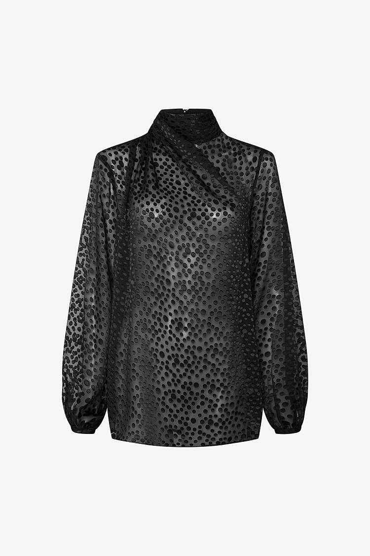 Sly 010 Polka Dot Bluse mit drapiertem Stehkragen