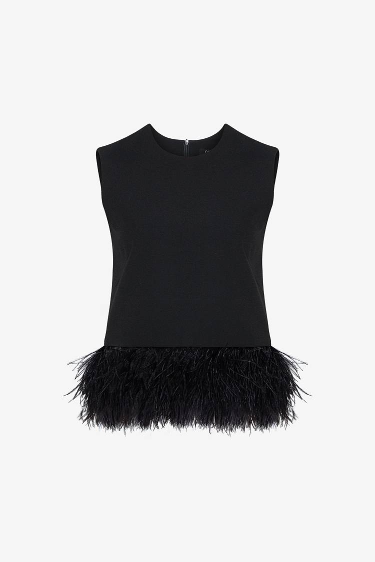 Sly 010 Schlichtes Top mit Federbesatz