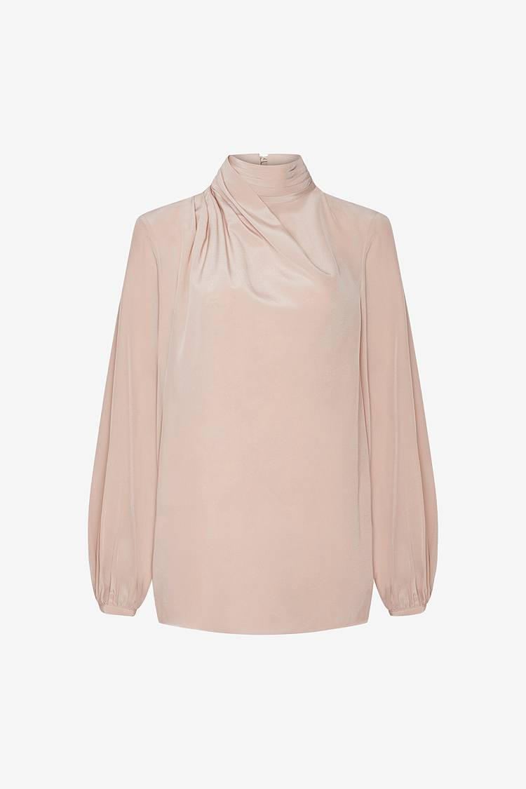 Sly 010 Seidenbluse mit drapiertem Stehkragen