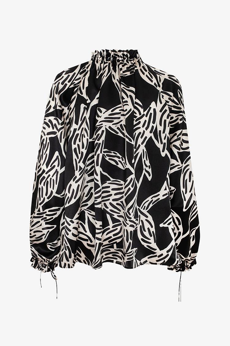 Sly 010 Seidenbluse Mit Gekräuseltem Kragen