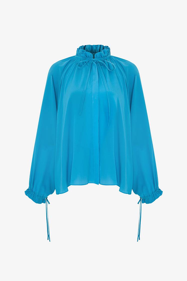 Sly 010 Seidenbluse mit gekräuseltem Kragen