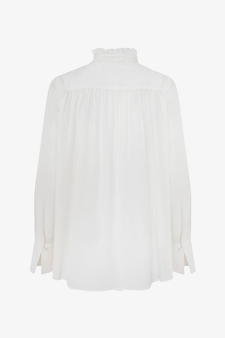 Sly 010 Seidenbluse Mit Gerüschtem Stehkragen