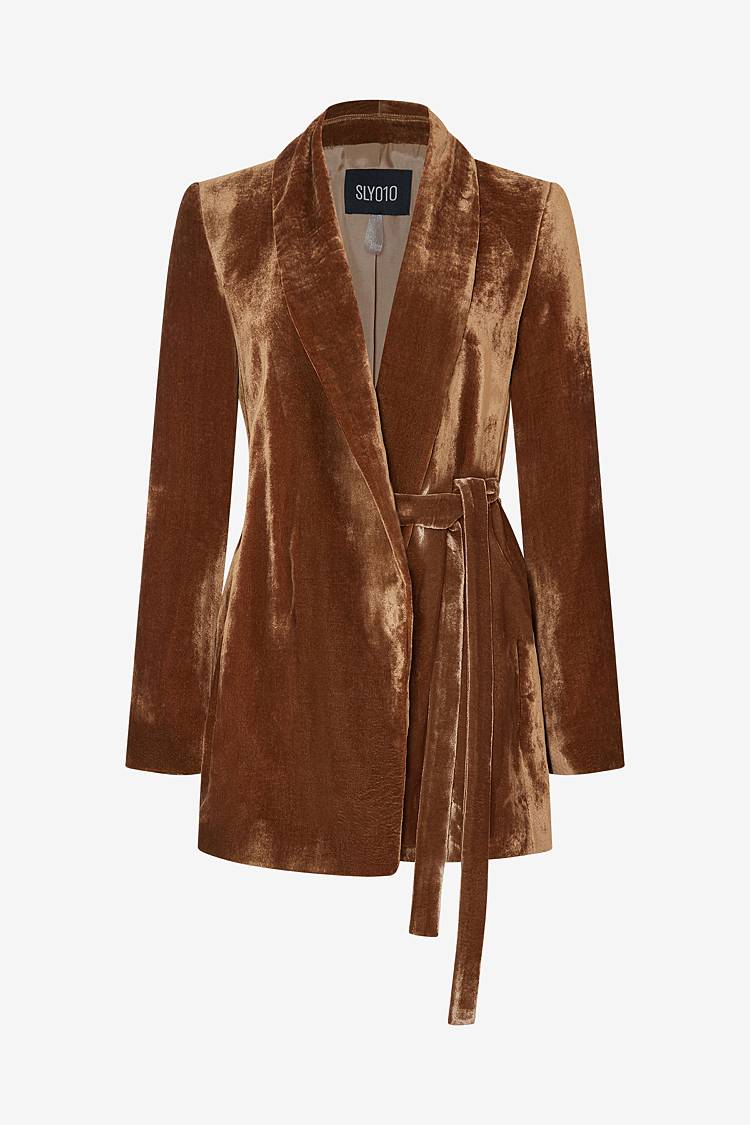 Sly 010 Wickelblazer mit Gürtel aus Viskose-Samt