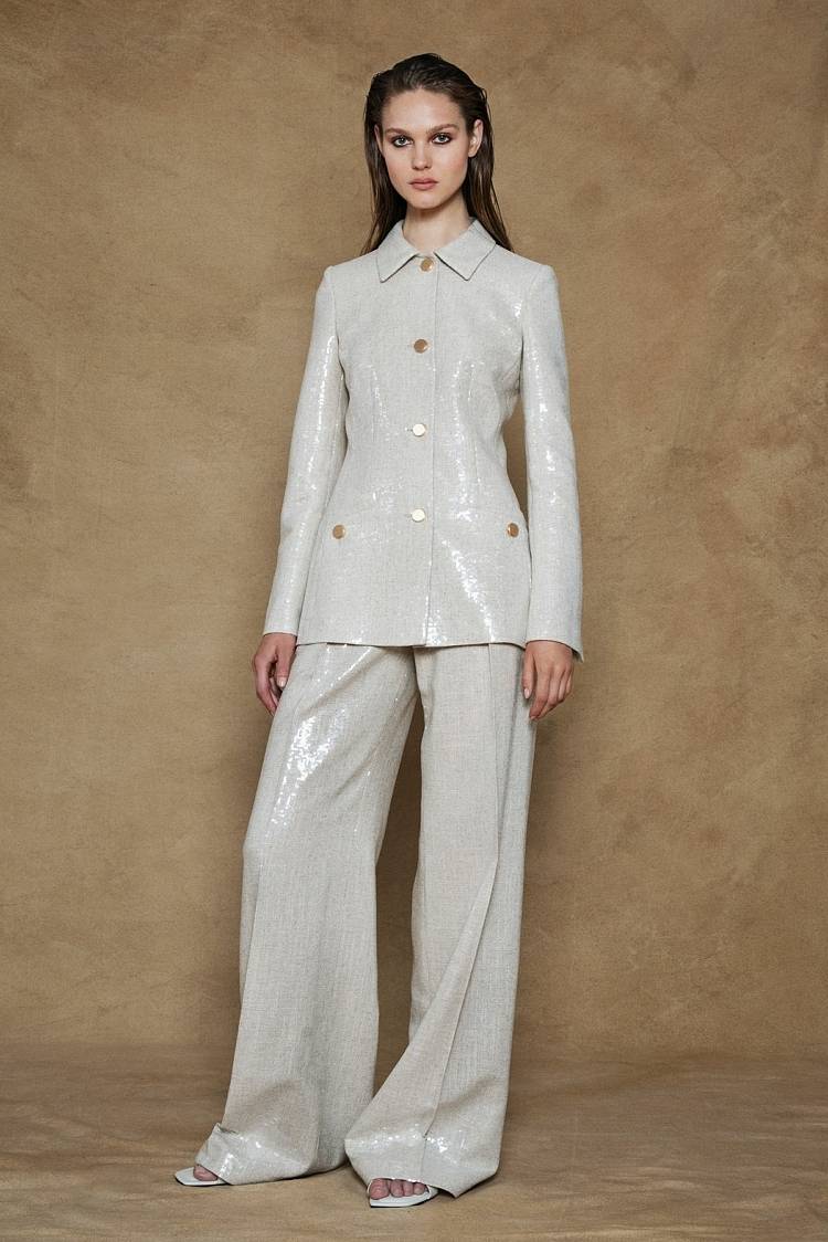 Sly 010 Taillierter Blazer Mit Pailettem Aus Leinengemisch