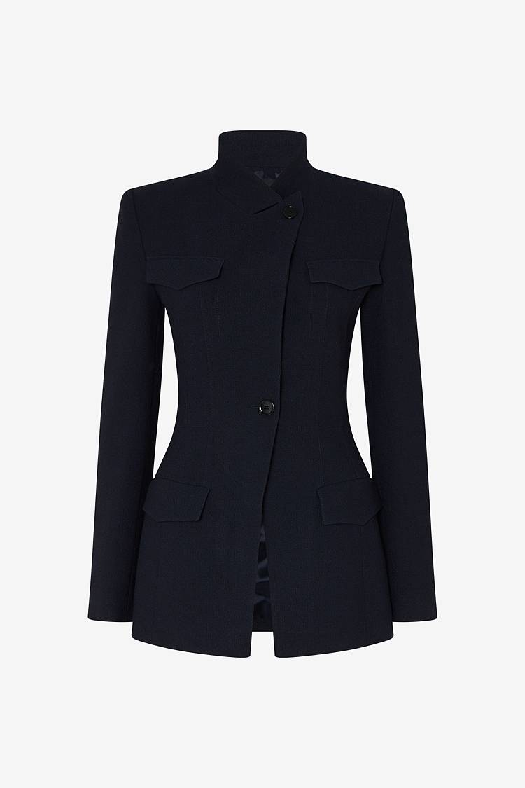 Sly 010 Taillierter Blazer mit Pattentaschen aus Viskose-Crêpe