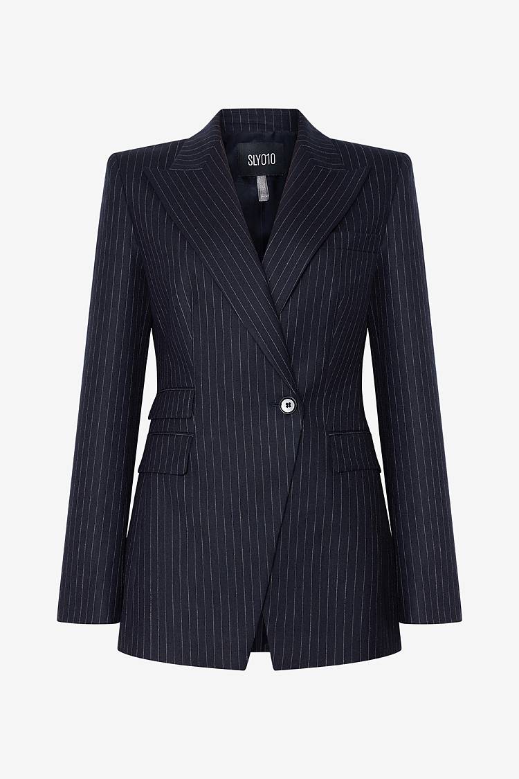 Sly 010 Taillierter Einknopf-Nadelstreifen-Blazer aus Wolle